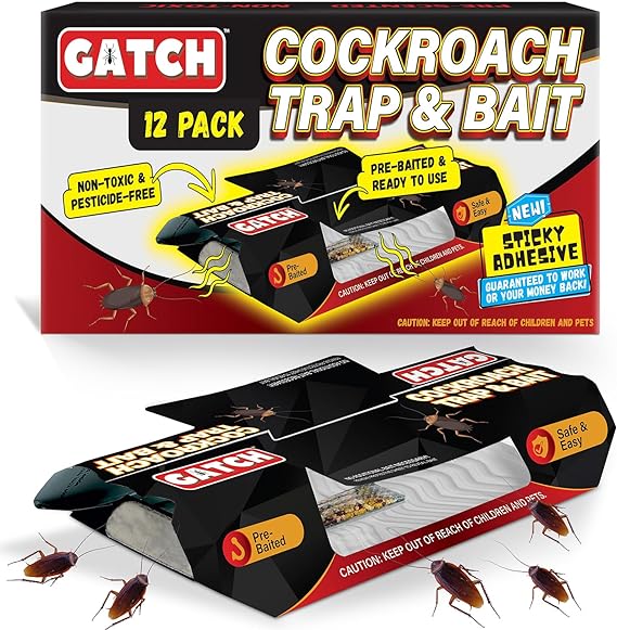 GATCH Roach Traps Indoor (12 Pack), Sticky Baited Cockroach ...