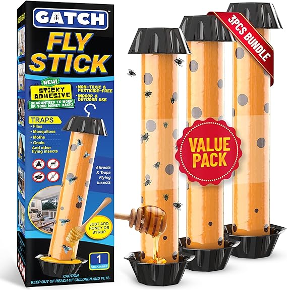 GATCH Fruit Fly Trap (3 Pack), Fly Stick for Mosquitoes